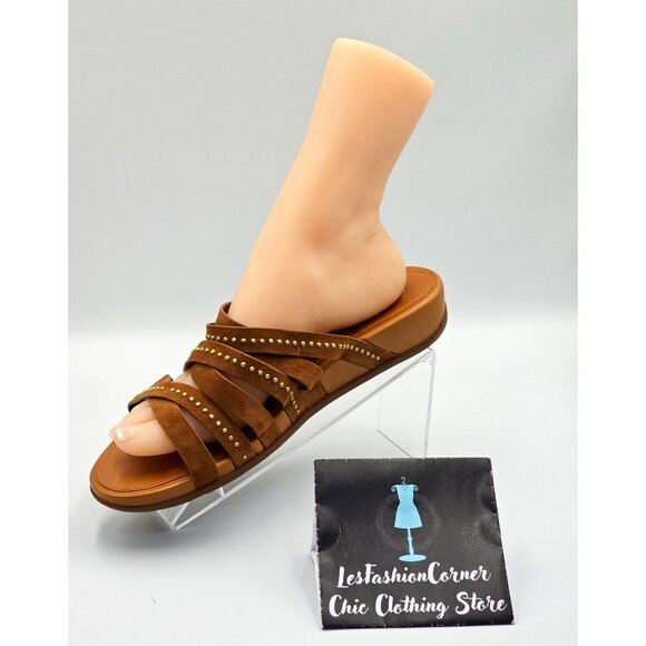 FitFlop Women's Brown Leather Lumy Strappy Studded Slide On Sandals Size 10 2428 - Picture 16 of 16